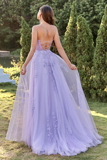 Lilla Tulle Prom Kjole med applikationer